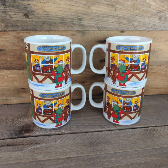 Vintage Set of Four Grant Howard The Toy Maker Christmas Holiday Mugs Korea - Picture 4 of 9